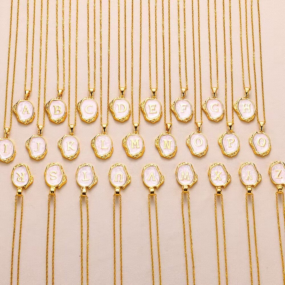 Initial C Necklace Pendant Gold Plated Adjustable Chain Pearl Shell Look Gift - Picture 5 of 5